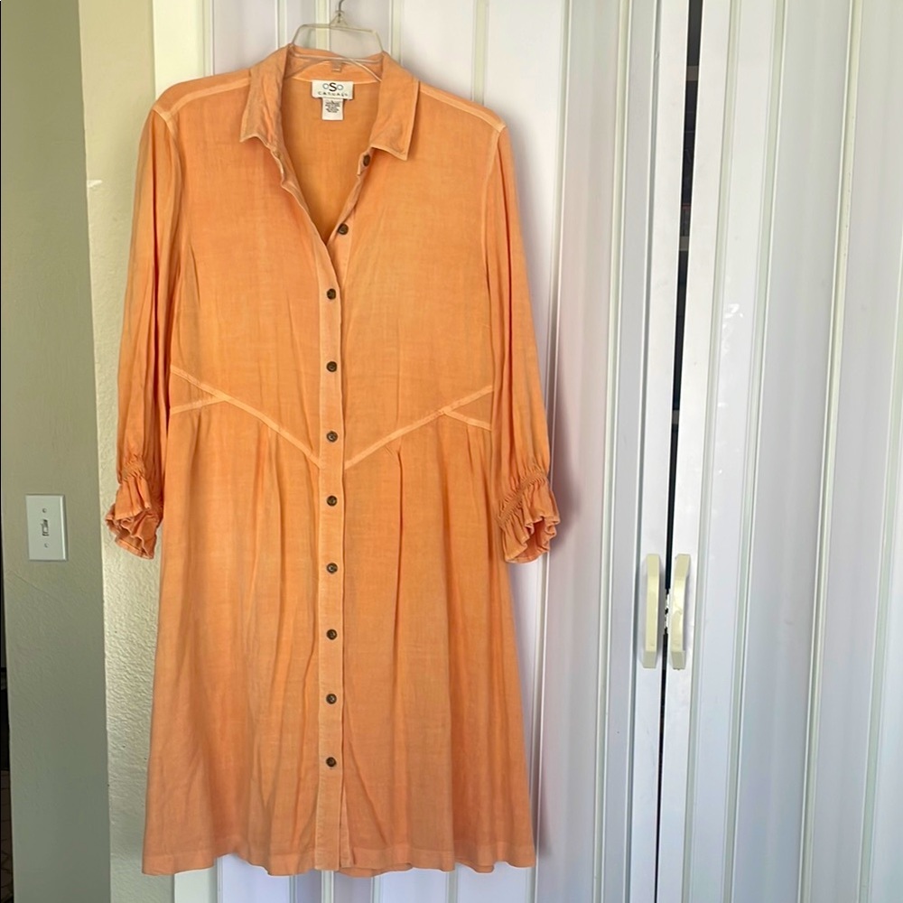 Oso casuals peach L 💯 Rayón Button-UpDress casual summer
